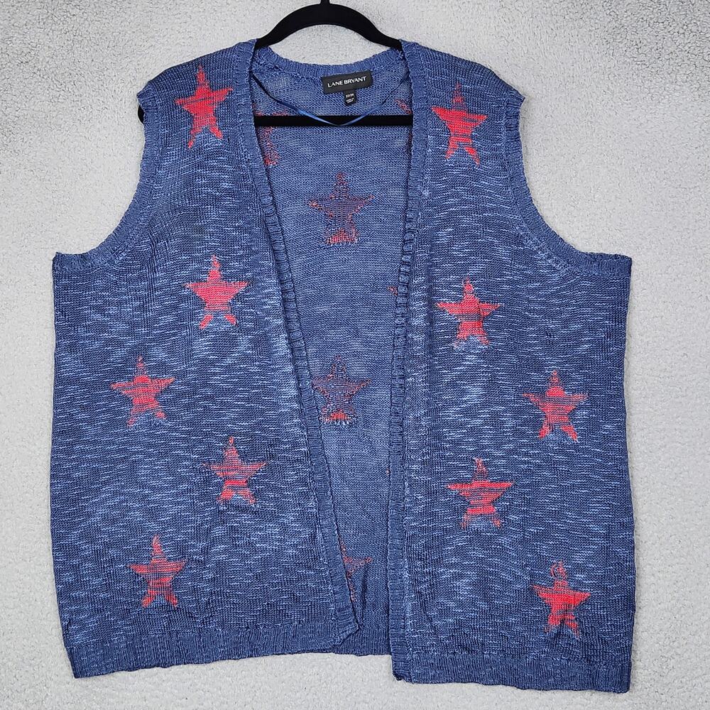 LANE BRYANT Sweater Vest Womens Size 22/24 Blue Open Cardigan Stars Lightweight